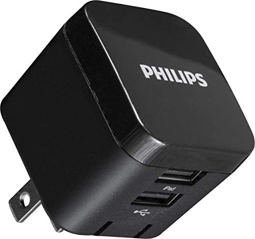 Philips Duvar Şarj Cihazı Şarj Kiti, 2 Bağlantı Noktası, 12W, USB-A'dan USB-C'ye, 6ft Örgülü, iPhone 12/11/Pro/Max/XS/XR/X/8,