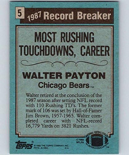 1988 Topps 5 Walter Payton RB En Hızlı Goller: Kariyer