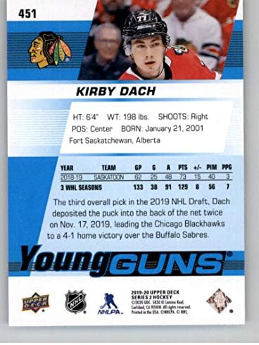 2019-20 Üst Güverte 451 Kirby Dach Genç Silahlar RC Çaylak Chicago Blackhawks NHL Hokey Ticaret Kartı