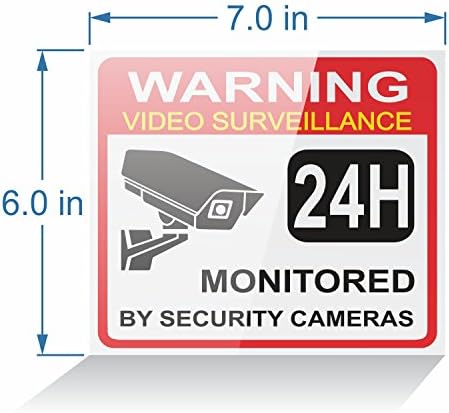 ıSYFIX Video Gözetim Uyarı İşareti Etiket - 4 Paket 7x6 inç – Premium Kendinden yapışkanlı Vinil, Lamine Nihai UV
