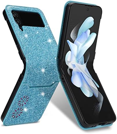 KUDEX Galaxy Z Flip 4 Cüzdan Kılıf Kart Tutucu ile, Samsung Galaxy Z Flip 4 Kılıf Kadınlar Kız için, Çiçek Desen Glitter