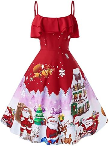 Kadın Noel Elbiseler Spagetti Kayışı Soğuk Omuz Kolsuz Vintage Kokteyl Elbise Rahat Salıncak Kulübü Parti Elbise
