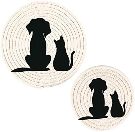 Köpek ve Kedi Pot Tutucu Trivet Seti 2 İplik Örgü Sıcak Pedler İsıya Dayanıklı Bardak Tezgah Sıcak Tencere Tava 7