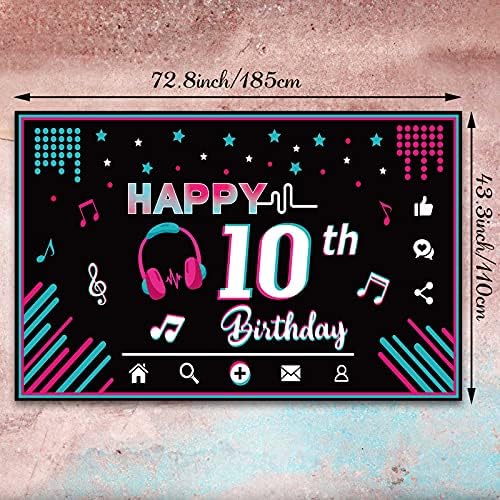 Müzik Mutlu 10th Doğum Günü Backdrop Müzikal Sosyal Medya Doğum Günü Parti Malzemeleri Müzik Parti Banner Süslemeleri