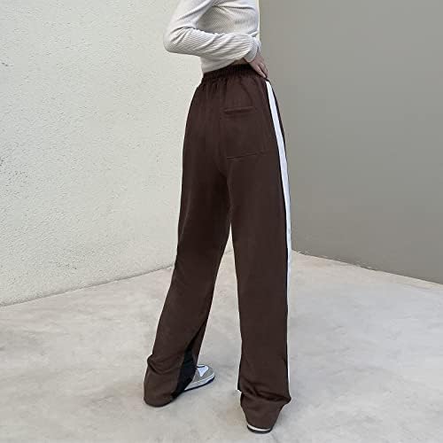 Veryin Faux Süet Patchwork Sweatpants Kadınlar için Y2k Joggers Flare Dans Yüksek Bel Streetwear Trouse