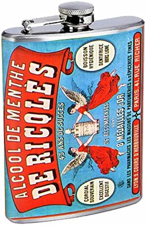 Mükemmellik Tarzı Paslanmaz Çelik Şişe 8 oz Vintage Poster D-089 Alcool De Menthe De Ricqles 43 Ve Başarılı Paris