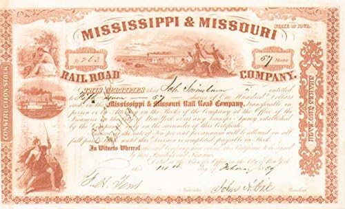 General John A. Dix-Mississippi ve Missouri Demiryolu A. Ş. - Stok Sertifikası