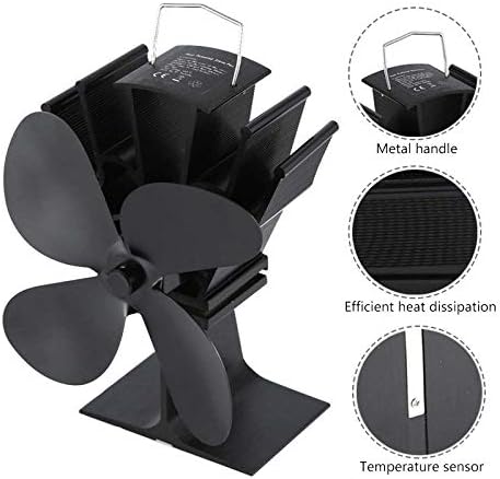 MIFOR YYYSHOPP siyah soba Fan 4 bıçak şömine Fan ısı Powered ahşap brülör çevre Fan dostu sessiz ev verimli ısı (renk: