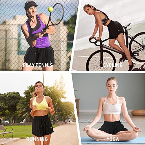 Yüksek Waisted 2 in 1 Flowy Kelebek Koşu Şort, kadın Atletik Şort Cepler ile Spor Yoga Tenis Şort Genç Kızlar