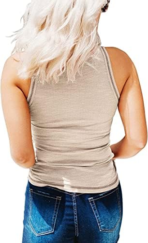 KİNLONSAİR kadın Kolsuz Henley Tankı Üstleri Nervürlü V Boyun Düğme Aşağı T Shirt Yaz Slim Fit Tee Tops