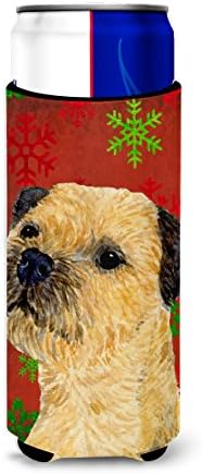 Caroline's Treasures LH9323MUK Sınır Terrier Kırmızı ve Yeşil Kar Taneleri Tatil Noel İnce kutular için Ultra Hugger,