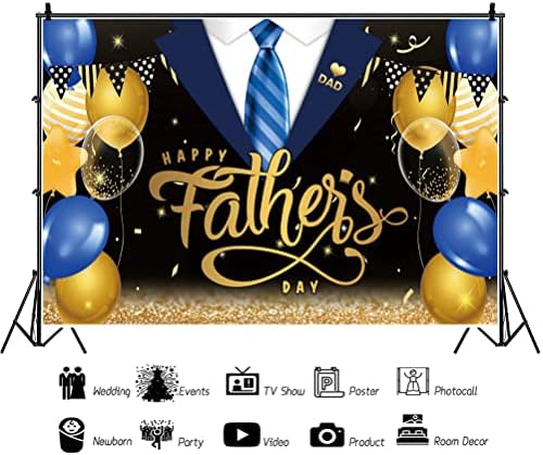 Eaınb 5x3ft Mutlu babalar Günü Partisi Arka Plan Siyah Smokin Takım Elbise Mavi Kravat Balonlar Babalar Günü Festivali