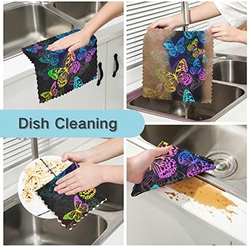 Sinestour Renkli Kelebekler Mutfak Bulaşık Bezi Seti Yıkanabilir bulaşık havluları Emici Yeniden Kullanılabilir Temizlik
