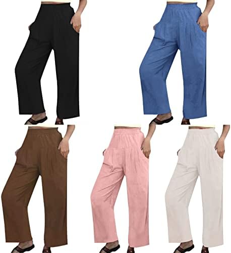 YangqıGY Keten Pantolon Kadınlar ıçin Yaz Rahat Yüksek Bel Pantolon Gevşek Fit Geniş Bacak Pantolon Cepli pantolon