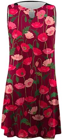 Kadın Yaz Elbiseler Çiçek Baskılı Kolsuz Yensiz Casual Keyhole Ekip Boyun Plaj Elbise Boho Mini Tank Elbise