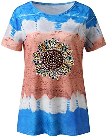 Kadın Yaz Üstleri Bayan Rahat Moda Ayçiçeği Yuvarlak Boyun Kravat Boya Baskı Kısa Kollu T Gömlek Bluz Tops Bayan