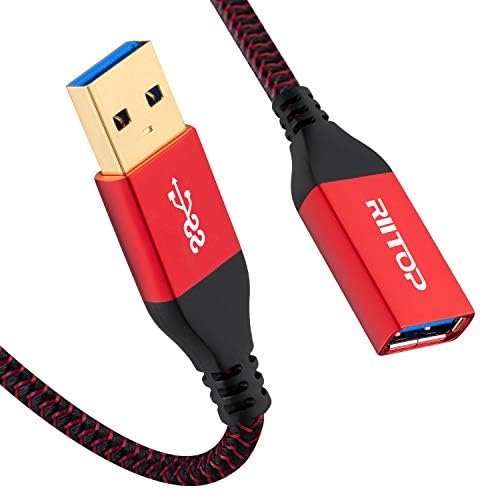 RIITOP USB 3.0 Uzatma Kablosu Kısa 1FT (2'li Paket), USB 3.0 Tip A Erkek Kadın Genişletici 5Gbps Naylon Örgülü Kordon