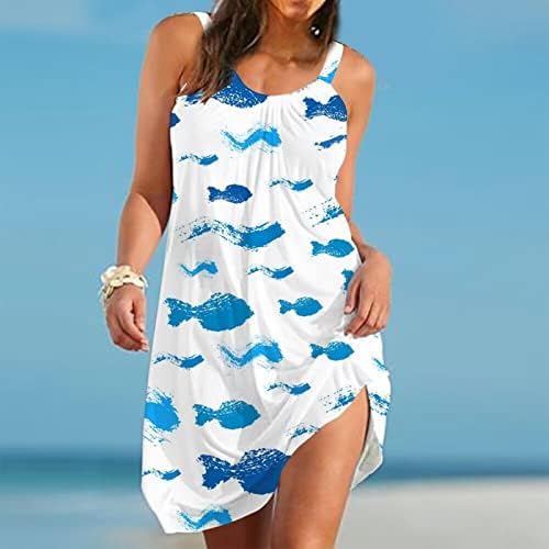 Kulywon yaz elbisesi Kadınlar için Kolsuz Karikatür Baskı Tankı Yelek Elbise Boho Casual Plaj Sapanlar Salıncak Sundress