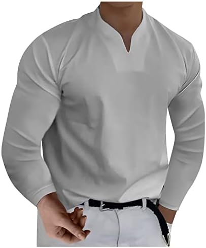 Yazlık gömlek Erkekler için Rahat Şık Düz Renk V Boyun beyefendi Slim Fit İş Uzun Kollu Kas T-Shirt