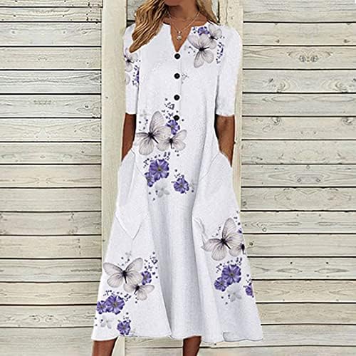 Kadınlar Casual Yaz Elbiseler 2023 Bahar Ekip Boyun Fırfır Kısa Kollu Çiçek Vintage Dökümlü Maxi Elbise