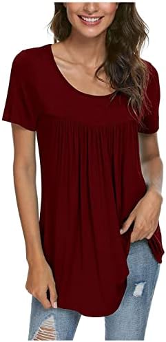 NaRHbrg kadın Casual Tunik Üstleri 2023 Yaz Rahat Şık Bluzlar Gömlek Kısa Kollu T Shirt Katı Sevimli Tees Tshirt