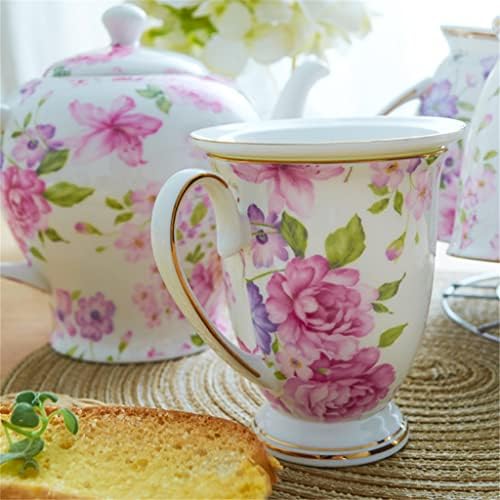 HDRZR Çiçek rattan kemik çin çay seti ile tepsi seti fincan pot seramik büyük kapasiteli fincan seti ev çay seti (Renk: