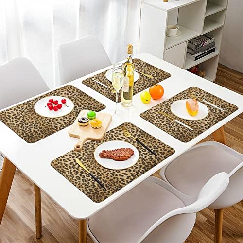 Leopar Placemats 4 Set Kaymaz Masa Paspaslar PVC Vinil yer paspasları yemek masası Mutfak Akşam Yemeği Parti