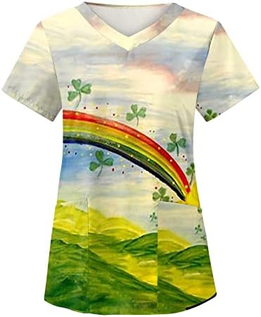 Kadınlar için üstleri Kısa Kollu Aziz patrick Günü Kadın Scrubs V Yaka Gevşek Üniforma Tatil Komik Gömlek Üst