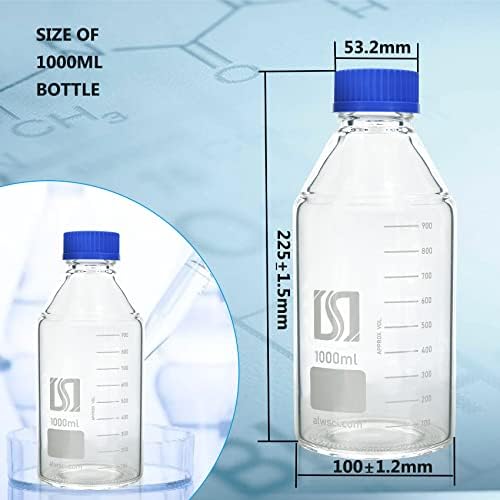 ALWSCI 1000ml Mezun Cam Yuvarlak Medya depolama şişesi mavi GL45 vidalı kapak, 3.3 Borosilikat Cam, geniş Ağızlı Laboratuvar
