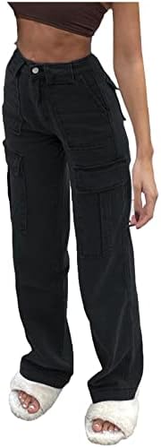 Kadınlar için pantolon Fermuar Düğme Aşağı Pantolon Pantolon Düşük Rise Kargo Pantolon Rahat Düz Bacak Düz Pantolon
