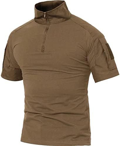 MAGCOMSEN erkek Taktik Askeri Gömlek 1/4 Zip Kısa Kollu Slim Fit Camo Gömlek