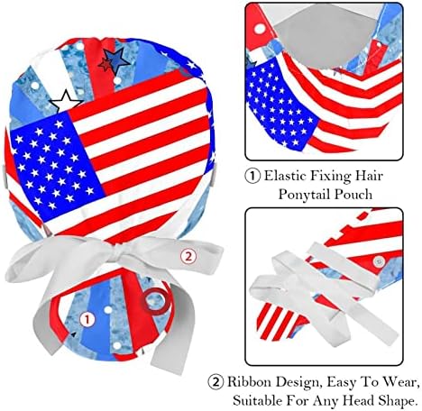DEYYA Amerikan Bayrağı çalışma kapağı Düğme ve Ter Bandı, 2 Paket Yeniden Kullanılabilir Cerrahi Cerrahi Şapkalar