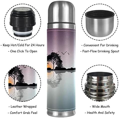 17 oz Vakum Yalıtımlı Paslanmaz Çelik Su Şişesi Spor Kahve Seyahat Kupa Flask Hakiki Deri Sarılmış BPA Ücretsiz, ağaç