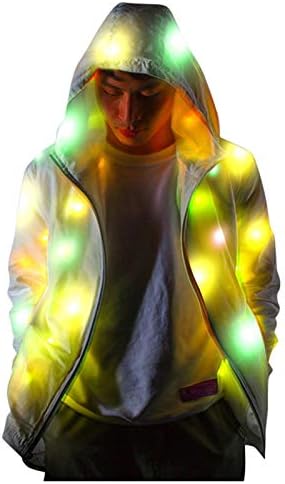 Işıklı kapüşonlu svetşört Erkekler için Tam Zip Up Renkli 3D Desen Baskı Led Ceket Rahat Kızdırma Tişörtü Cepler ile