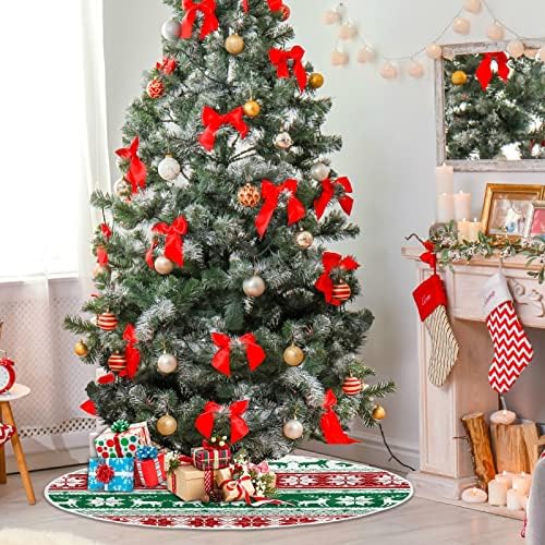Oarencol Noel Geyik Kar Tanesi Yeşil Kırmızı Noel Ağacı Etek 36 inç Noel Tatil Parti Ağacı Mat Süslemeleri