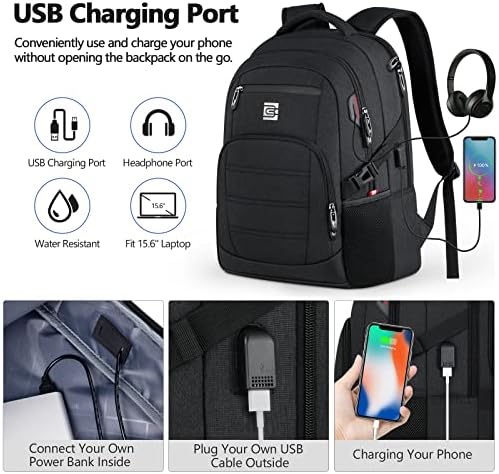 Bagsure Seyahat Laptop Sırt Çantası, USB Şarj Portu ile İş Suya Dayanıklı Laptop Sırt Çantası, Erkekler & Kadınlar