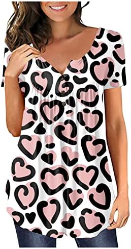 NOKMOPO kadın Gömlek Moda Rahat sevgililer Günü Baskı Gevşek V Yaka Snapback kısa kollu tişört Tunik İnce Üstleri