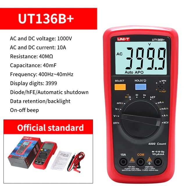 UNI-T UT136B + Multimetre Dijital multimetre ölçü aleti AC DC Voltmetre Ampermetre Ohm kapasite HFE Diyot / Transistör