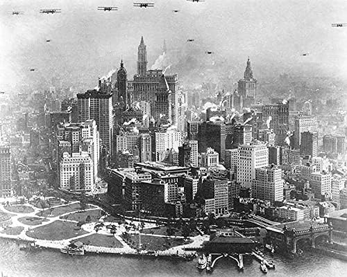 Manhattan Üzerinden Uçaklar, NYC Erken Havacılık 11x14 Gümüş Halojenür Fotoğraf Baskısı