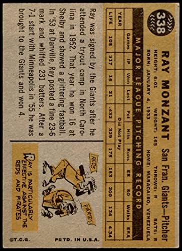 1960 Topps 338 Ray Monzant San Francisco Giants (Beyzbol Kartı) Dekanın Kartları 5-ESKİ Giants