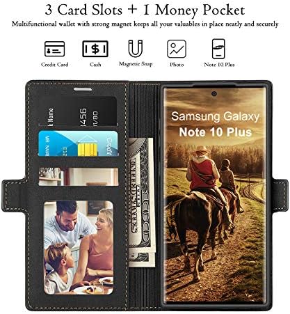 Galaxy Not 10 Artı Cüzdan Kılıf Premium Deri Not 10+ Artı Folio Flip Case Kickstand Kart Tutucu Yuvaları ile Ekran