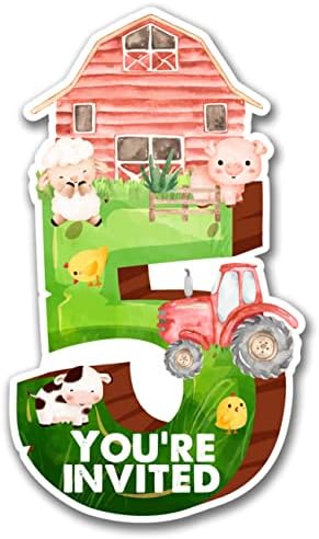 Zarflı Çiftlik 5. Doğum Günü Partisi Davetiyeleri 5 Yaşındaki Doğum Günü Beş Şekilli Davet Kartı Çiftlik Hayvanları