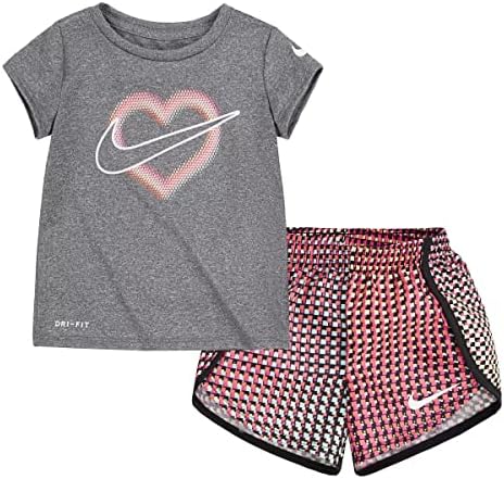 Nike Little Girls ' Dri-FİT Pixel Tişört ve Şort 2 Parça Set (Siyah (26H451-023) / Pembe, 24 Ay)