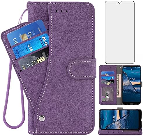 Asuwish Nokia C5 Endi ile Uyumlu Cüzdan Kılıf ve Temperli Cam Ekran Koruyucu Kapak Çevirin Kredi Kartı Tutucu Standı
