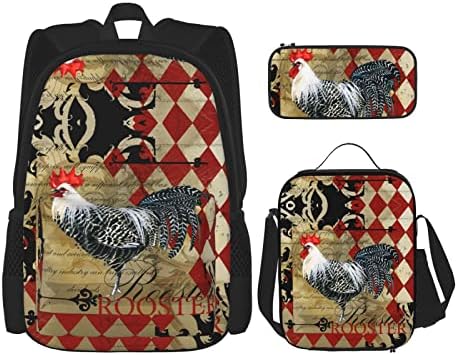 Affilleve Çiftlik Kuşlar Vintage Horoz okul sırt çantası Sırt Çantası Seti yemek kabı kalem Kutusu Seyahat Dizüstü