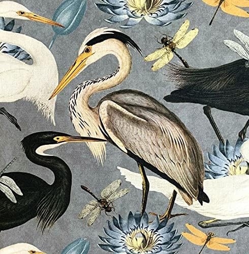 Metre tarafından Satılan gri Pamuklu Kumaş Balıkçıllar Kuşlar Yard tarafından Dikiş Malzemesi Lotus Yusufçuk Kuş Desen