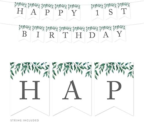 Andaz Basın Doğal Yeşillik Yeşil Yapraklar Doğum Günü Partisi Afiş Süslemeleri, Mutlu 1st Doğum Günü, Yaklaşık 5-Feet,
