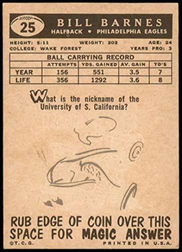 1959 Topps 25 Bill Barnes Philadelphia Kartalları (Futbol Kartı) ESKİ / MT Eagles Wake Forest