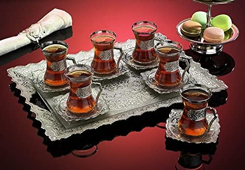 LaModaHome Türk Arapça çay bardağı seti, Fantezi Vintage El Yapımı Servis Seti, Çay Saati, Yeni Ev Düğün Hediyesi