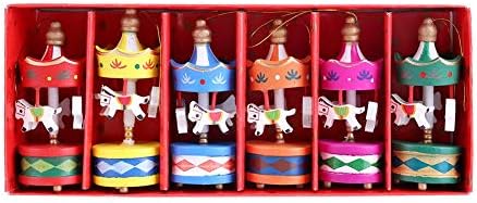 OVAST Ahşap Atlıkarınca, At Orament Merry-Go-Round Noel Odası Dekorasyon Çocuklar Hediye Süsler